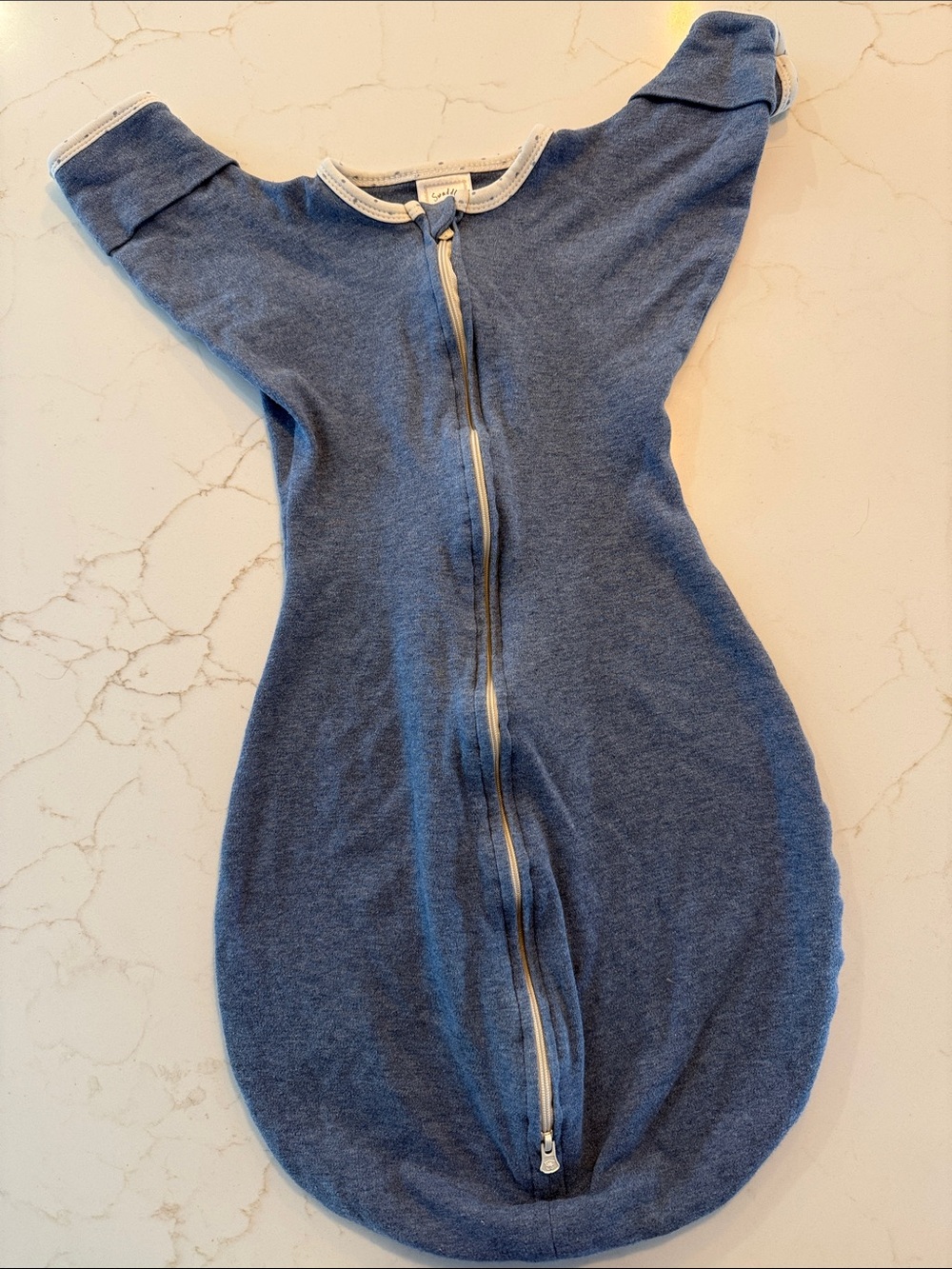 Swaddle Designs Blue Knit Sleep Sack with White Trim